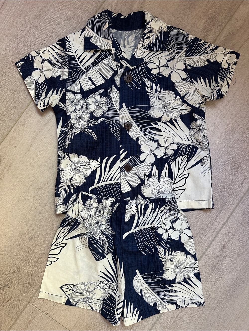 Boy's Aloha Cabana Set - Navy with Cream Floral